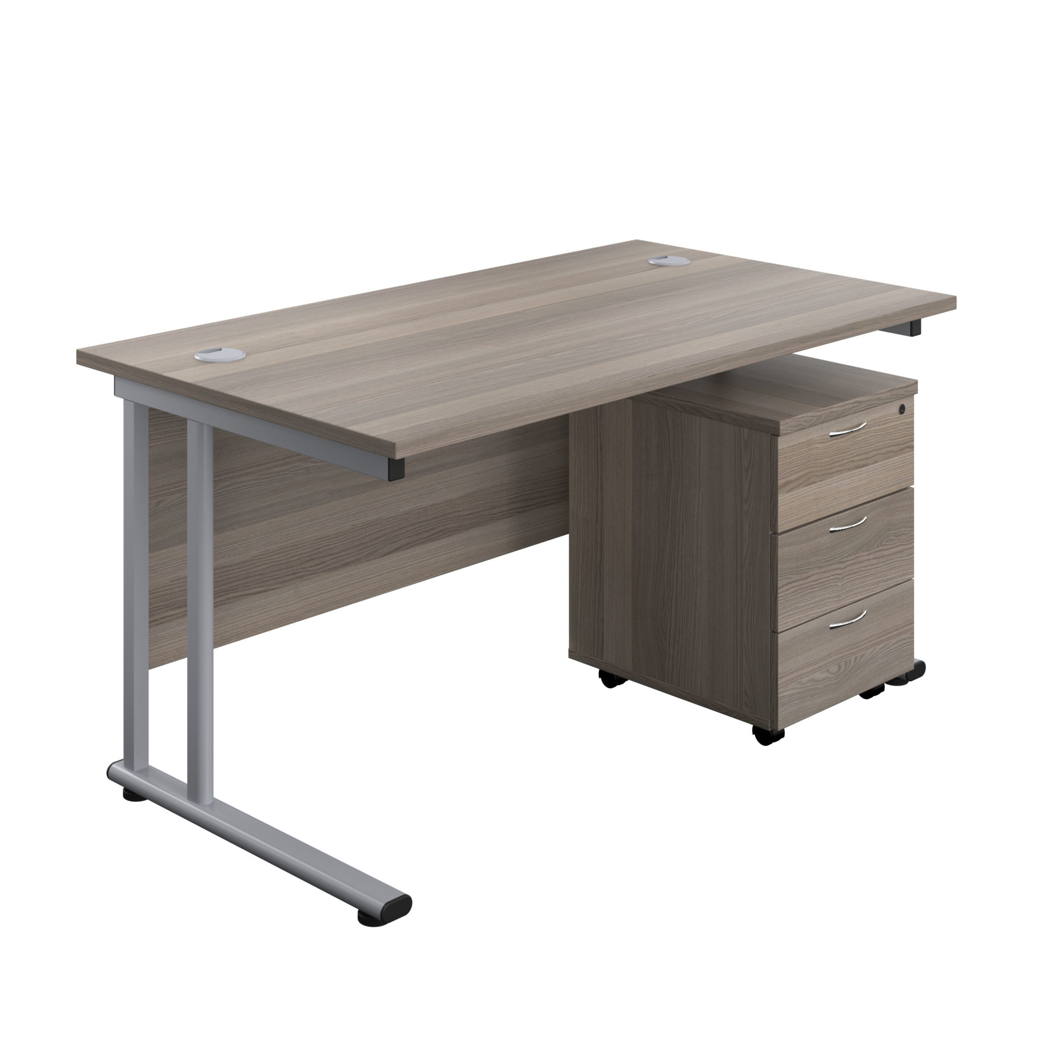 SOS VALUE GREY OAK 1600 Desk + ped ………………………. Also 1400 and 1200