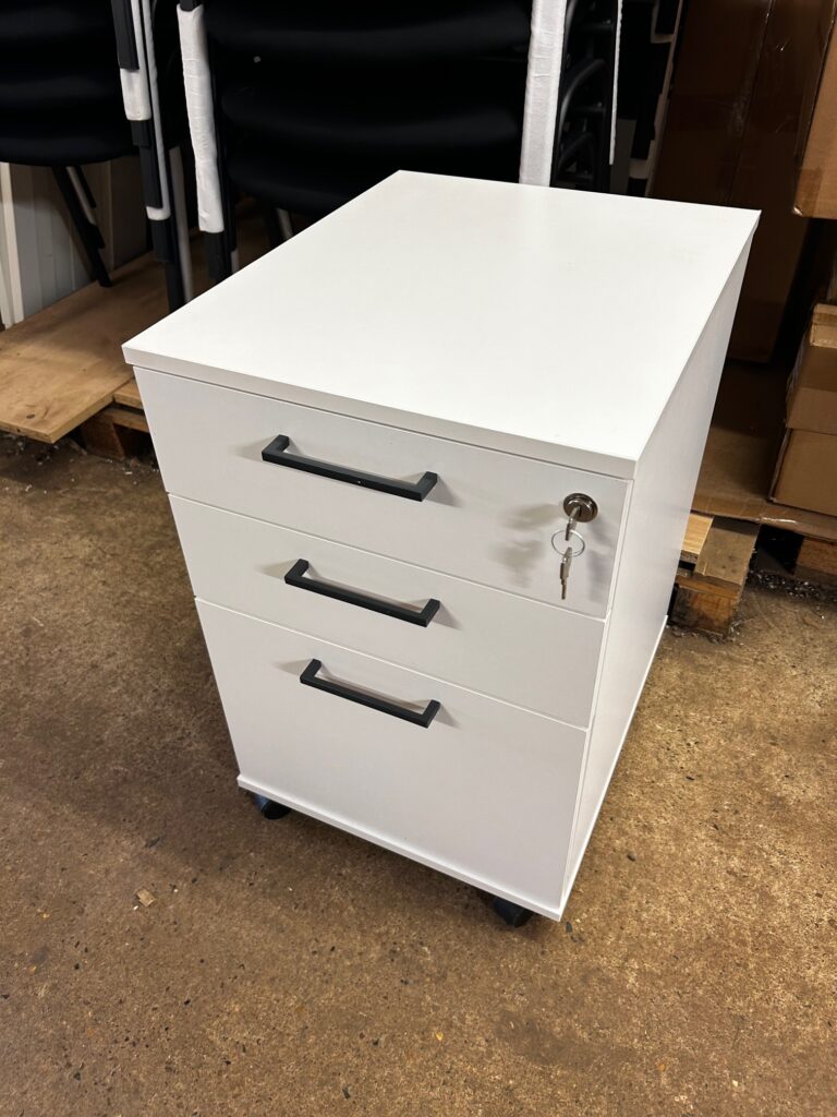 White Wooden mobile pedestal with handles Surrey Office Supplies