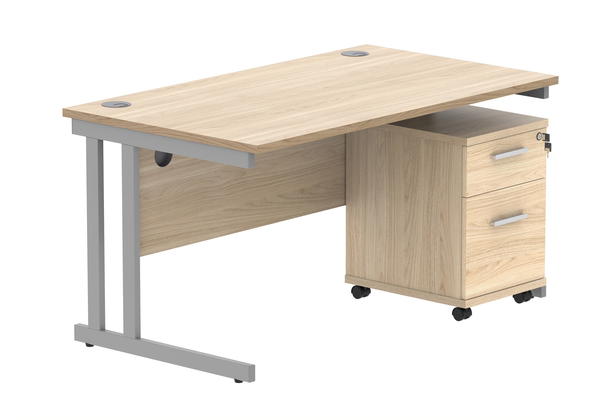 SOS VALUE OAK 1400 Rectangular desk with 2 drawer mobile pedestal.