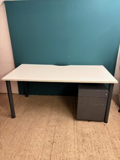 1600 White workstations with Tub legs and dark grey mobile pedestal