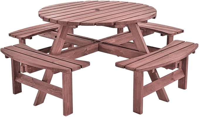 SOS 8 SEATER Round wooden picnic table